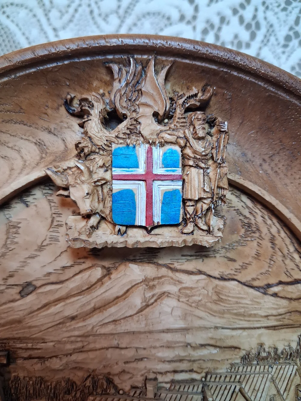 Vintage Icelandic Pingvellir(Thingvellir) Wood/Resin Wall Plaque Coat Of Arms